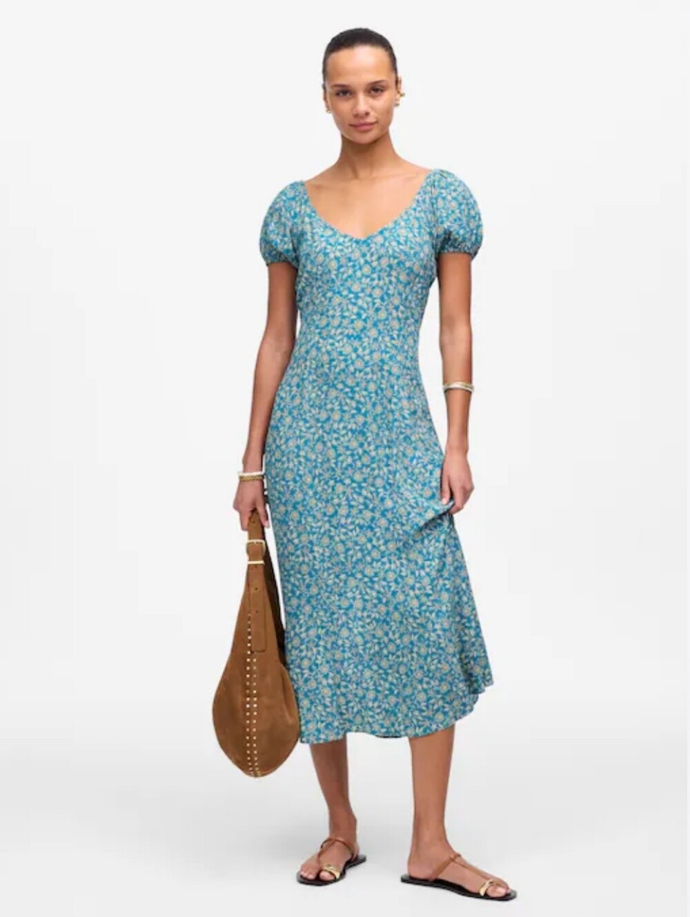 Madewell Cap-Sleeve Midi Dress in Floral